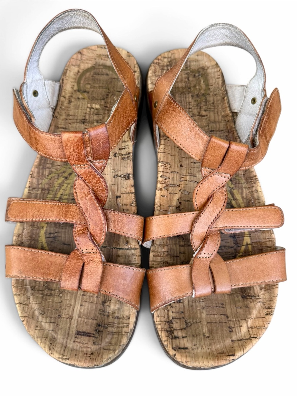 OTBT Bea Braid Leather Sandals Cognac Cork Comfort Sandals 7.5